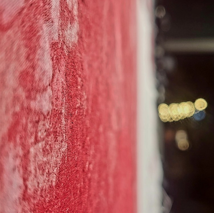 Fragmented Memory - macro textural composition Roxana Donaldson, mixed media on recycled textile, 2025