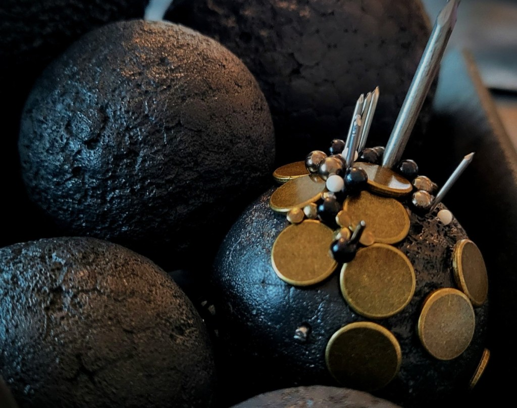 Tactile Extension III - dual sphere juxtaposition Roxana Donaldson, mixed media, 2025