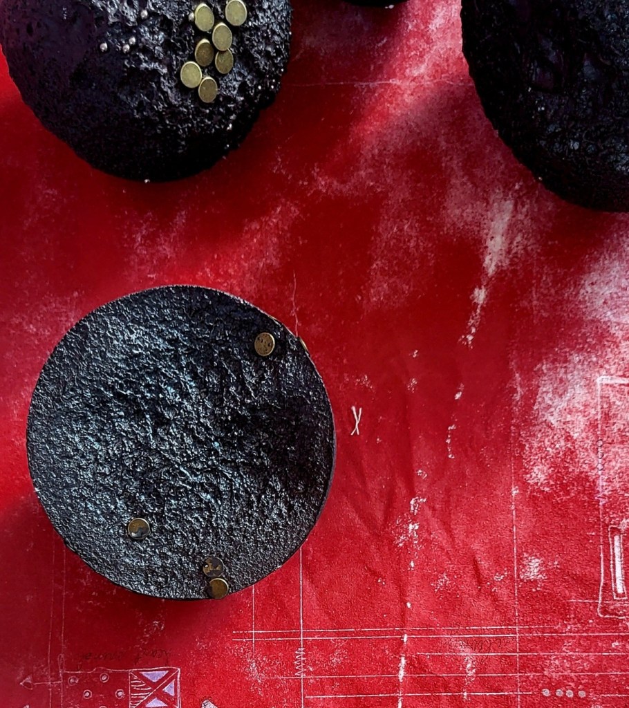 Emotional Mapping I - red background spheres Roxana Donaldson, 2025