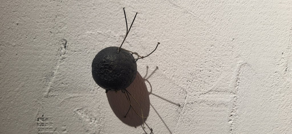 Emotional Mapping III - metaphorical needle sphere Roxana Donaldson, mixed media, 2025