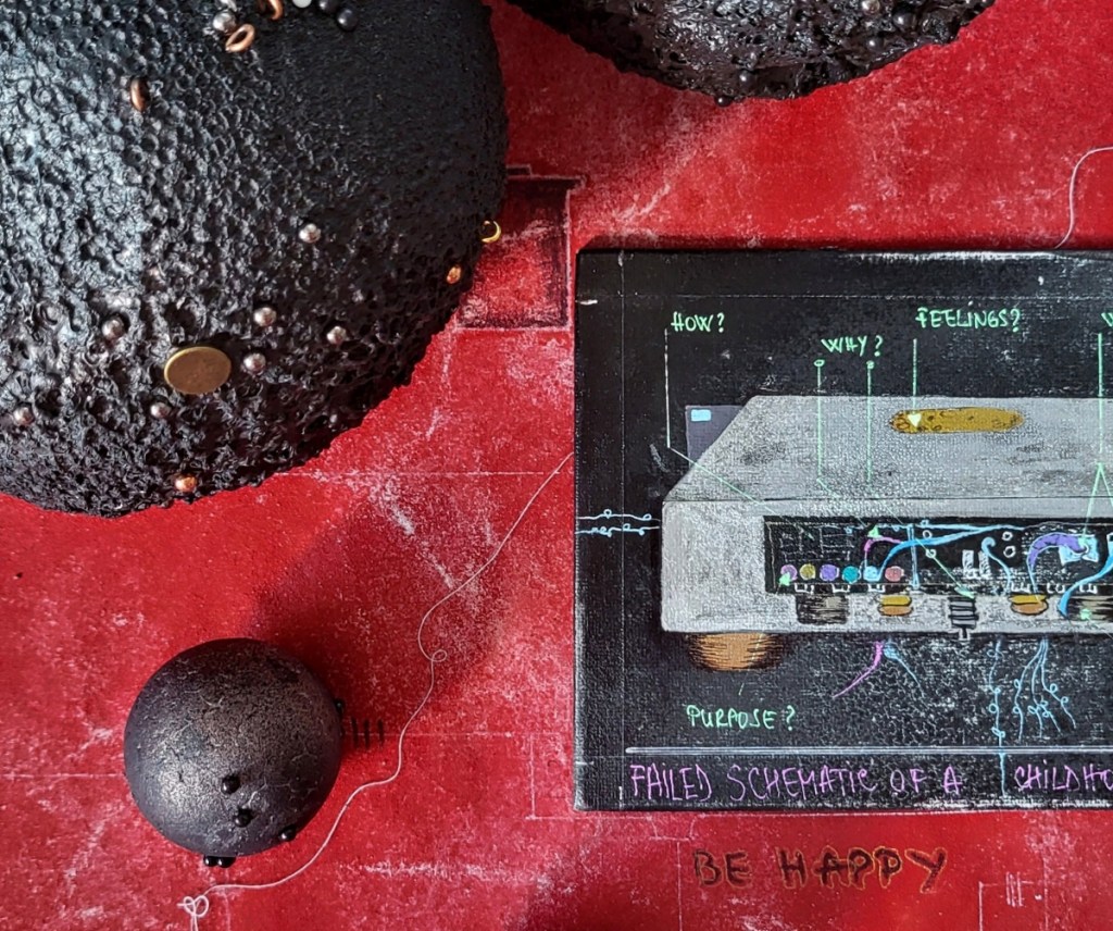 Emotional Mapping II - failed memory schematic Roxana Donaldson, mixed media on canvas, 2025