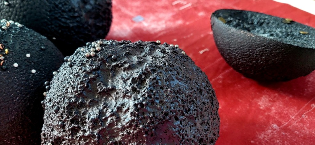 Tactile Extension I - multiple eroded spheres Roxana Donaldson, mixed media, 2025