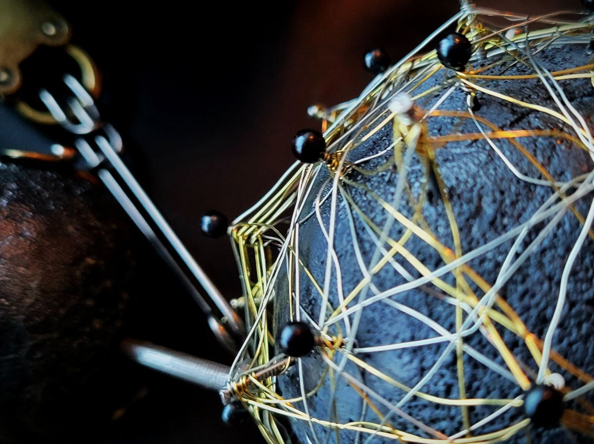 Tactile Extension II - wire network sphere Roxana Donaldson, wire and beads assemblage, 2025