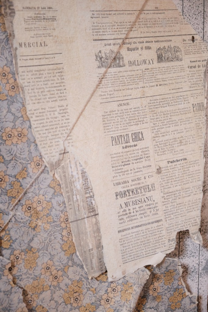 Roxana Donaldson - Fragmentum XIV - archival newspaper, painting-fine-art, -1.5x10m-ancient artefact wallpaper, 2021