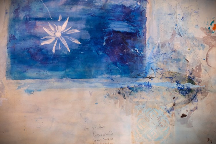 Roxana Donaldson - Fragmentum I - blue flower detail II Roxana Donaldson, painting fine art, 1.5x10m-mixed-media-paper, 2021