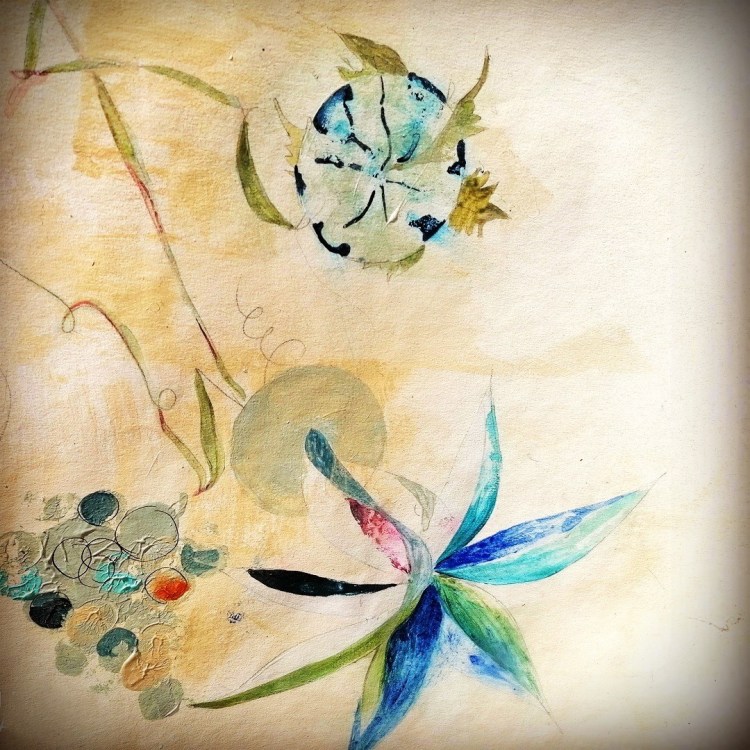 Roxana Donaldson - Fragmentum I - blue flower detail I Roxana Donaldson, painting fine art, 1.5x10m-mixed-media-paper, 2021