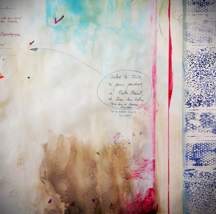 Roxana Donaldson - Fragmentum X - archival text circle wall Roxana Donaldson, painting fine art, 1.5x10m-mixed-media-paper, 2021