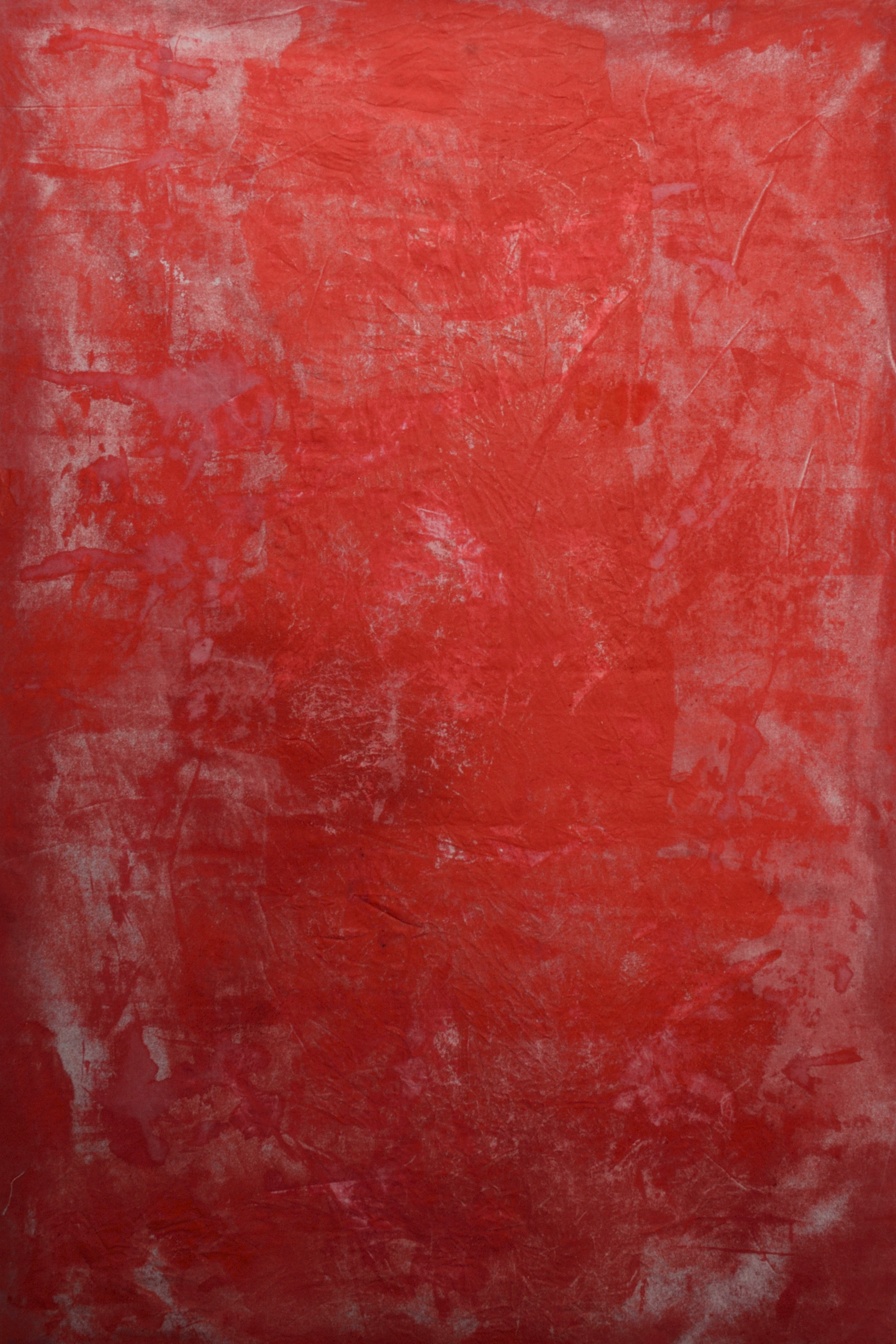 Deep red abstract artwork on cloth by Roxana Donaldson, featuring organic stains and textures